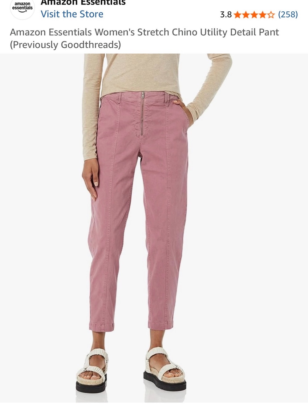 Amazon Essentials Women's Pink Cropped Utility Chino Pants
